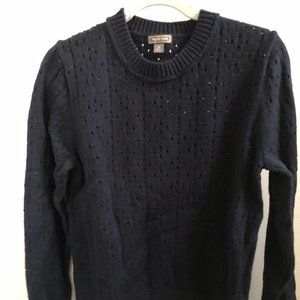 J.Crew Point Sur Allover Pointelle Crewneck Sweater in Navy Women Size XL